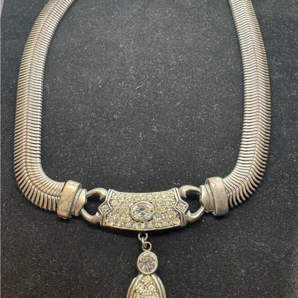 Vintage Silver Necklace with Gold Rhinestone Accents